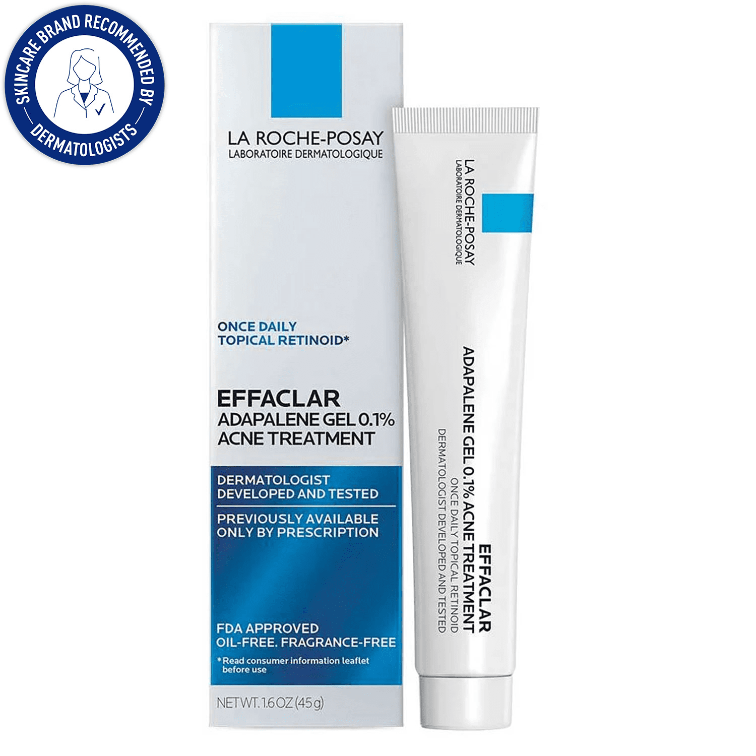 La Roche-Posay Effaclar Adapalene Gel 0.1% Acne Treatment, Retinoid Acne Cream for Oily Skin, 1.6 fl oz