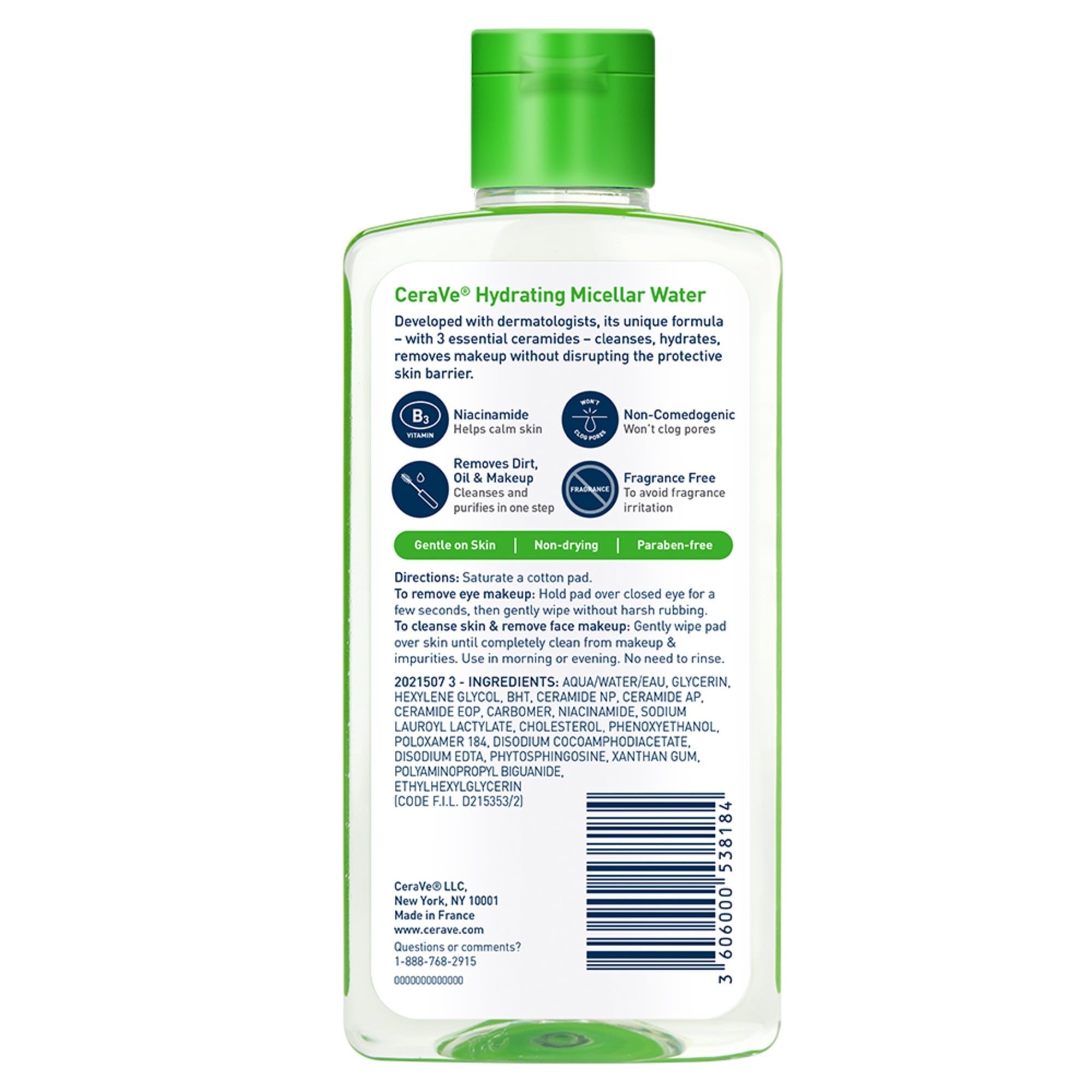 CeraVe 2-in-1 Hydrating & Makeup Removing Micellar Water, 10 fl oz