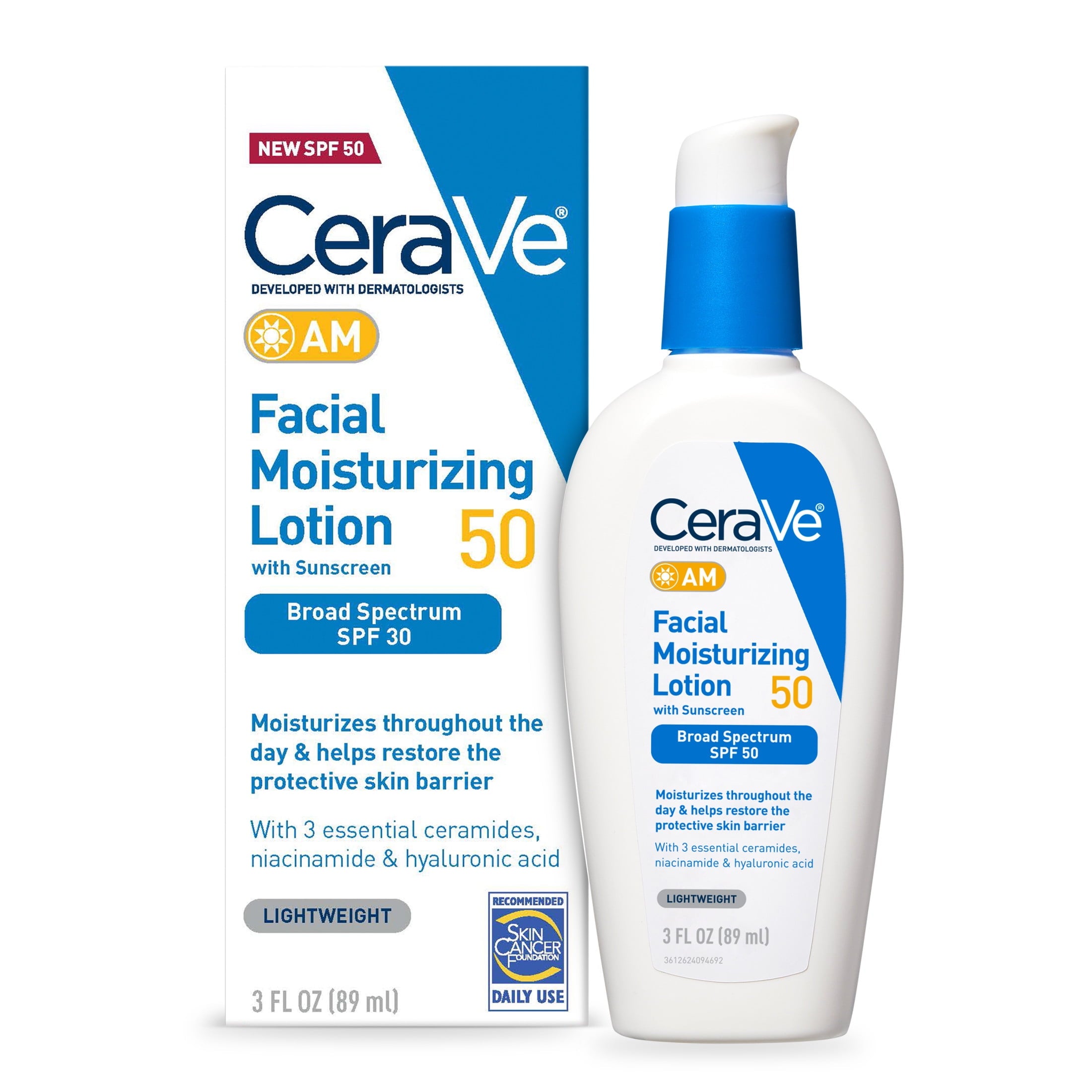 CeraVe Foaming Facial Cleanser and AM Facial Moisturizing Lotion SPF 50 Bundle, Normal to Oily Skin