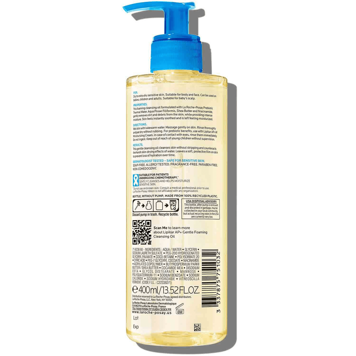 La Roche-Posay Lipikar AP+ Gentle Foaming Cleansing Oil Body Wash for Eczema & Sensitive Skin, 13.52 fl oz
