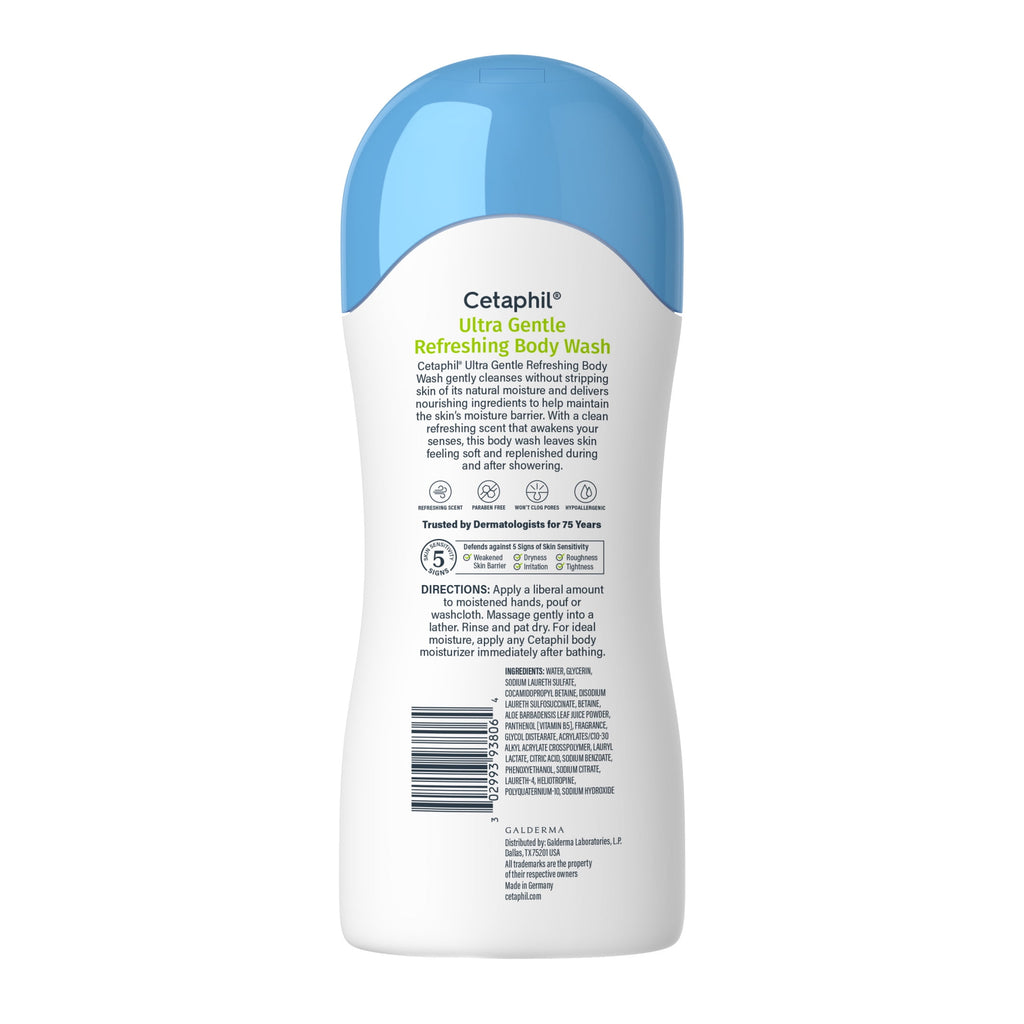 Cetaphil Ultra Gentle Refreshing Body Wash, Refreshing Scent For Dry to Normal, Sensitive Skin, 16.9 fl oz
