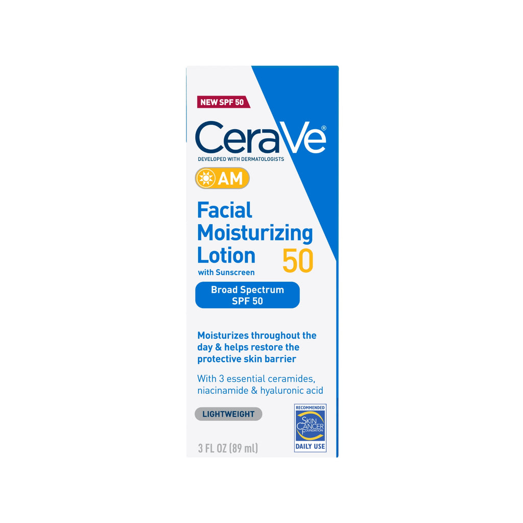 CeraVe AM Moisturizing Face Lotion with SPF 50 Sun Protection for Normal to Oily Skin, 3 fl oz
