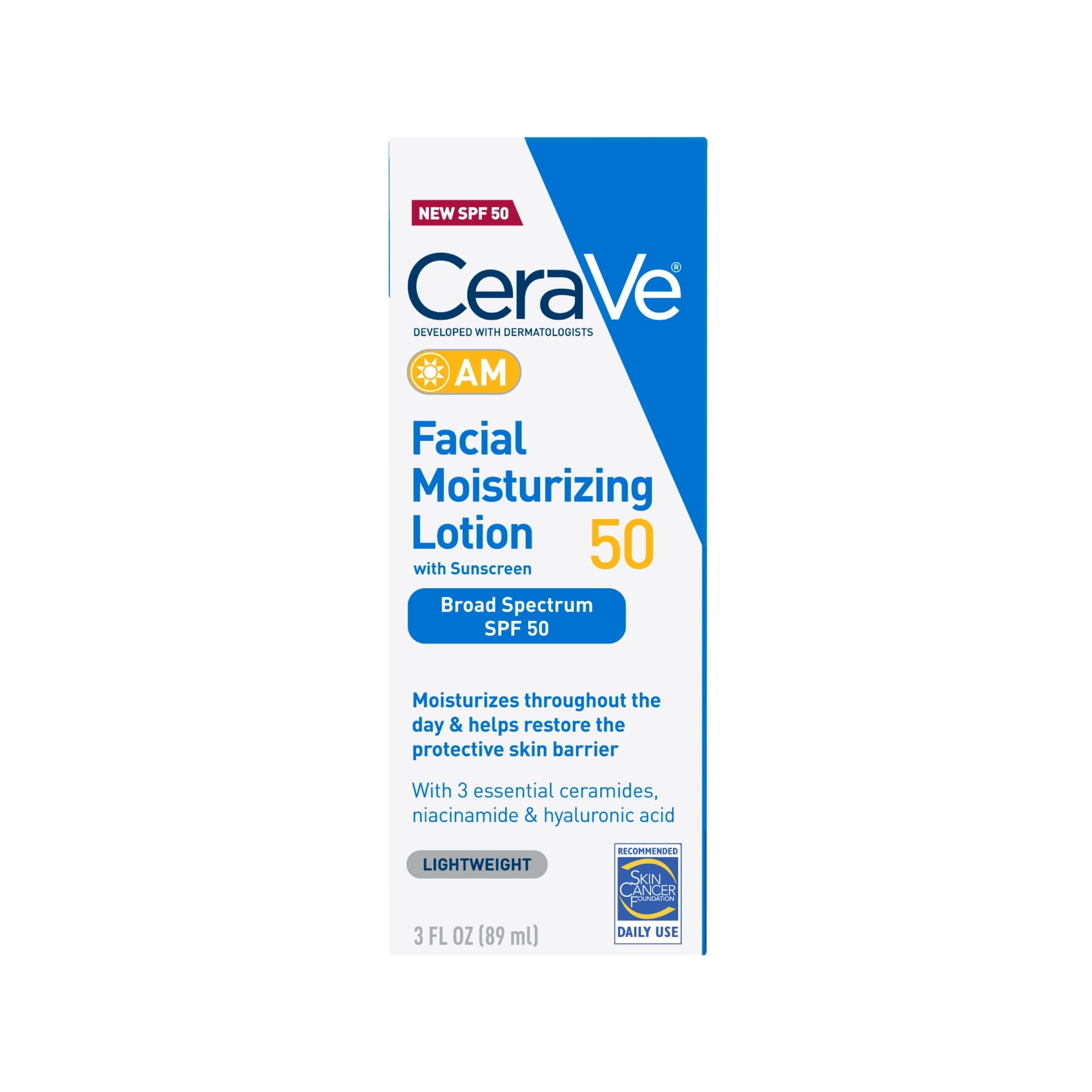 CeraVe AM Moisturizing Face Lotion with SPF 50 Sun Protection for Normal to Oily Skin, 3 fl oz