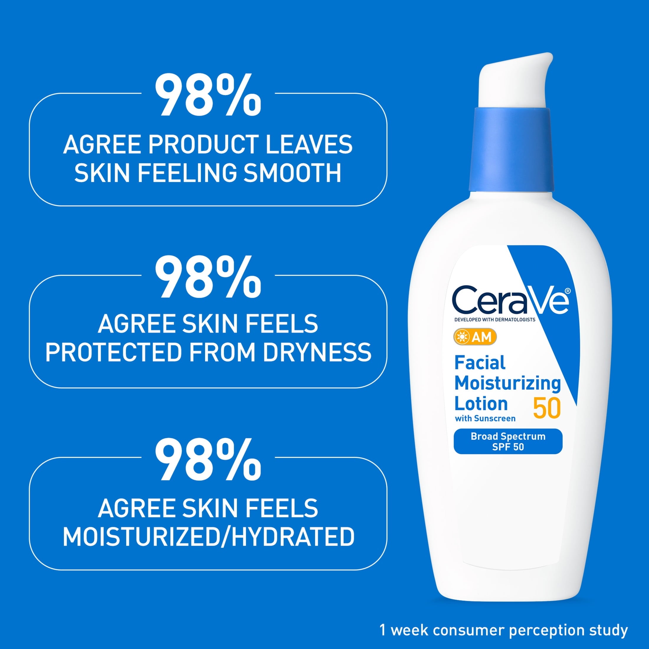 CeraVe AM Moisturizing Face Lotion with SPF 50 Sun Protection for Normal to Oily Skin, 3 fl oz