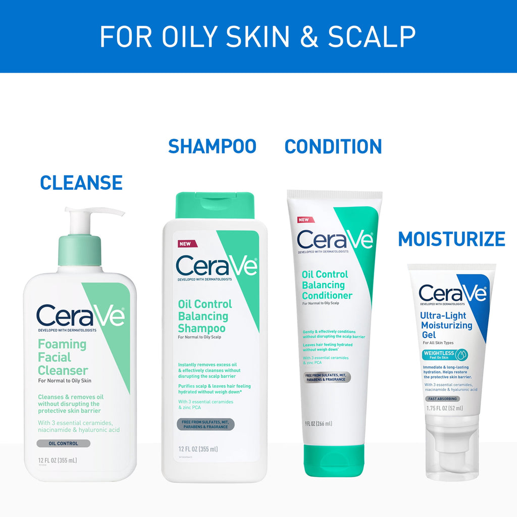 CeraVe Oil Control Balancing Shampoo for Normal to Oily Scalp & Hair, 12 fl oz
