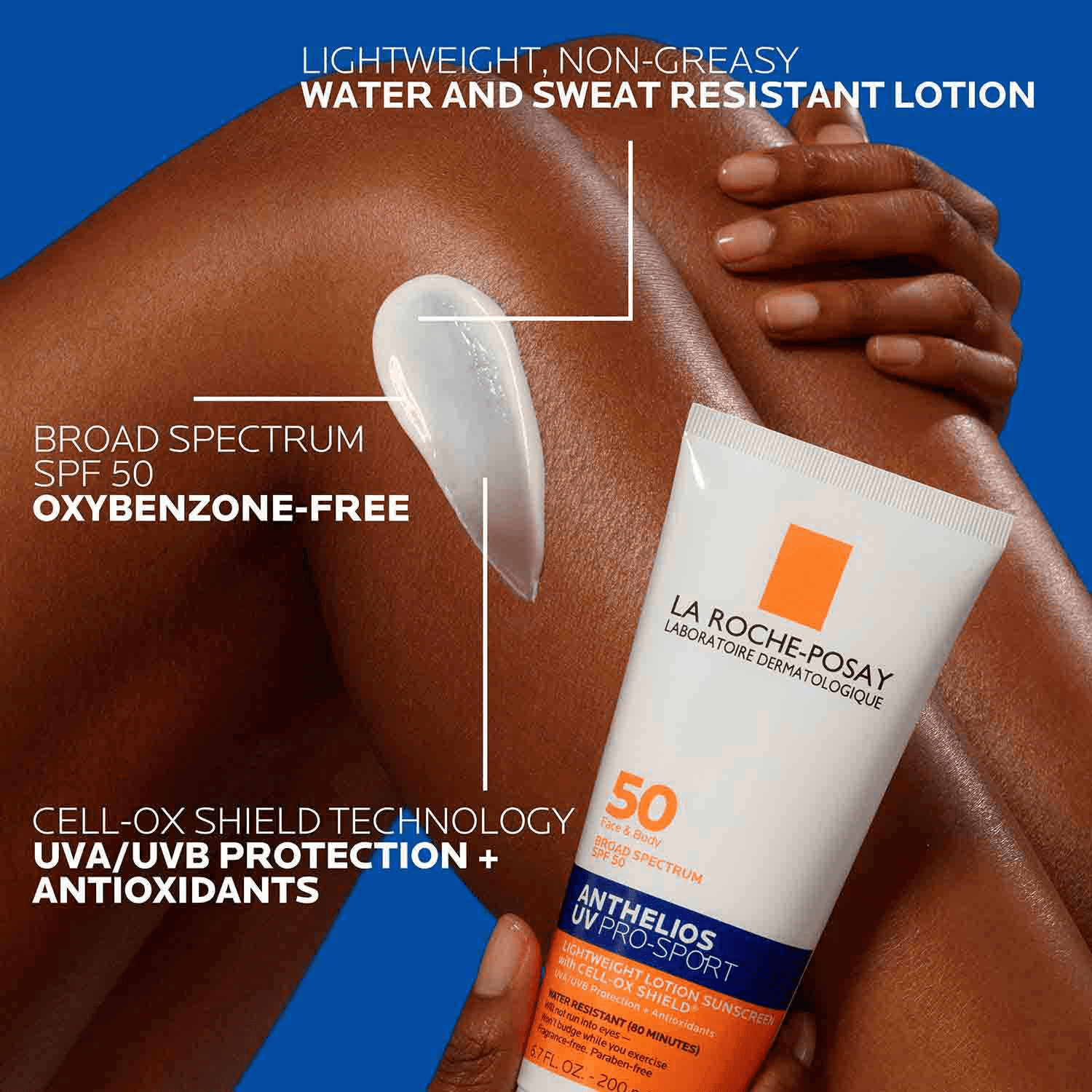 La Roche-Posay Anthelios UV Pro-Sport Sweat and Water Resistant Sunscreen Cream SPF 50, 6.7 fl oz