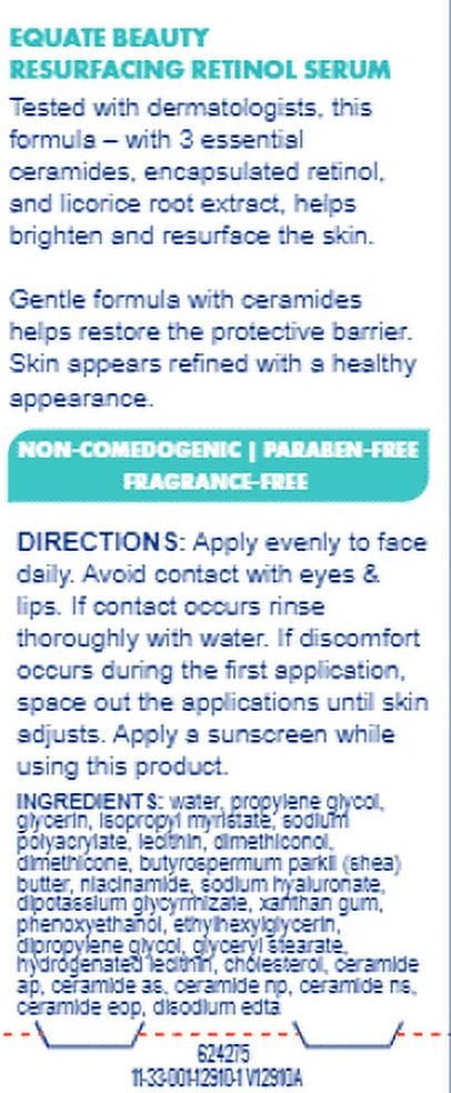 Equate Resurfacing Retinol Moisturizing Serum for Face Care, Compare to CeraVe® Resurfacing Retinol Serum Ingredients, 1 fl oz