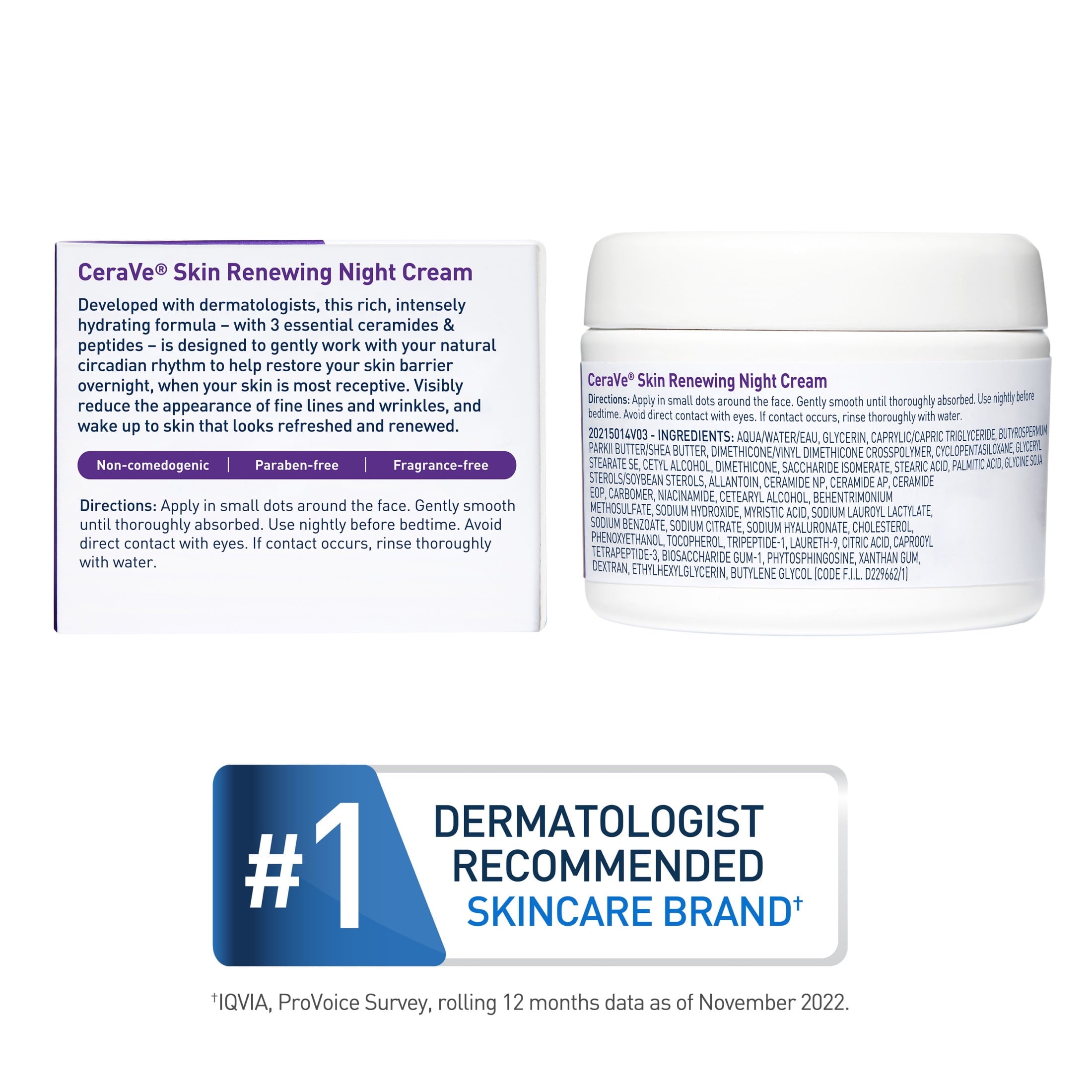 CeraVe Moisturizer Skin Renewing Night Face Cream with Peptides & Hyaluronic Acid for All Skin Types 1.7 oz