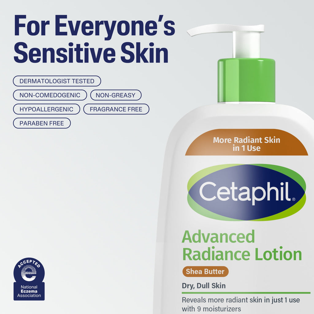 Cetaphil Advanced Radiance Body Lotion with Shea Butter for Sensitive Skin, Fragrance Free, 16 fl oz
