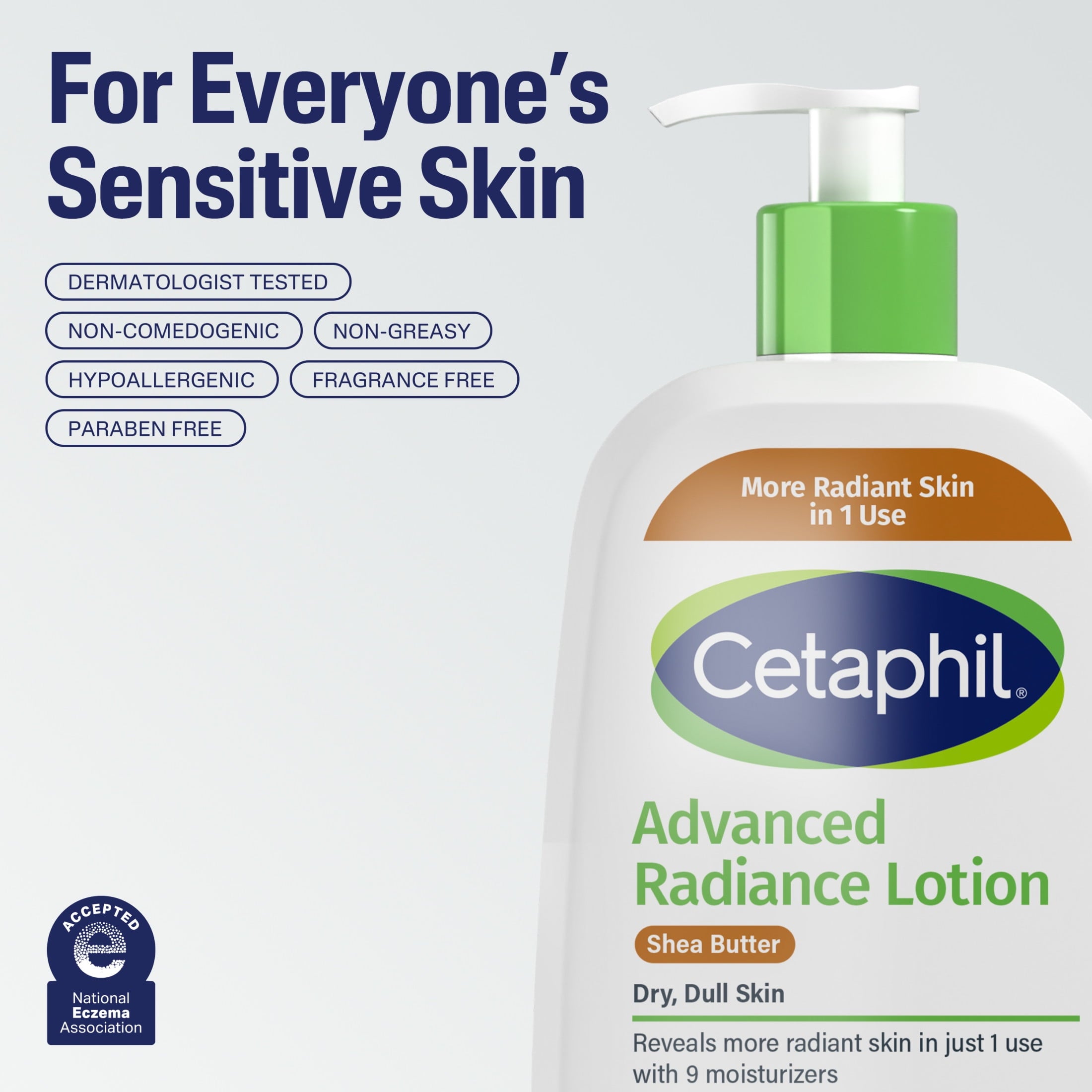 Cetaphil Advanced Radiance Body Lotion with Shea Butter for Sensitive Skin, Fragrance Free, 20 fl oz