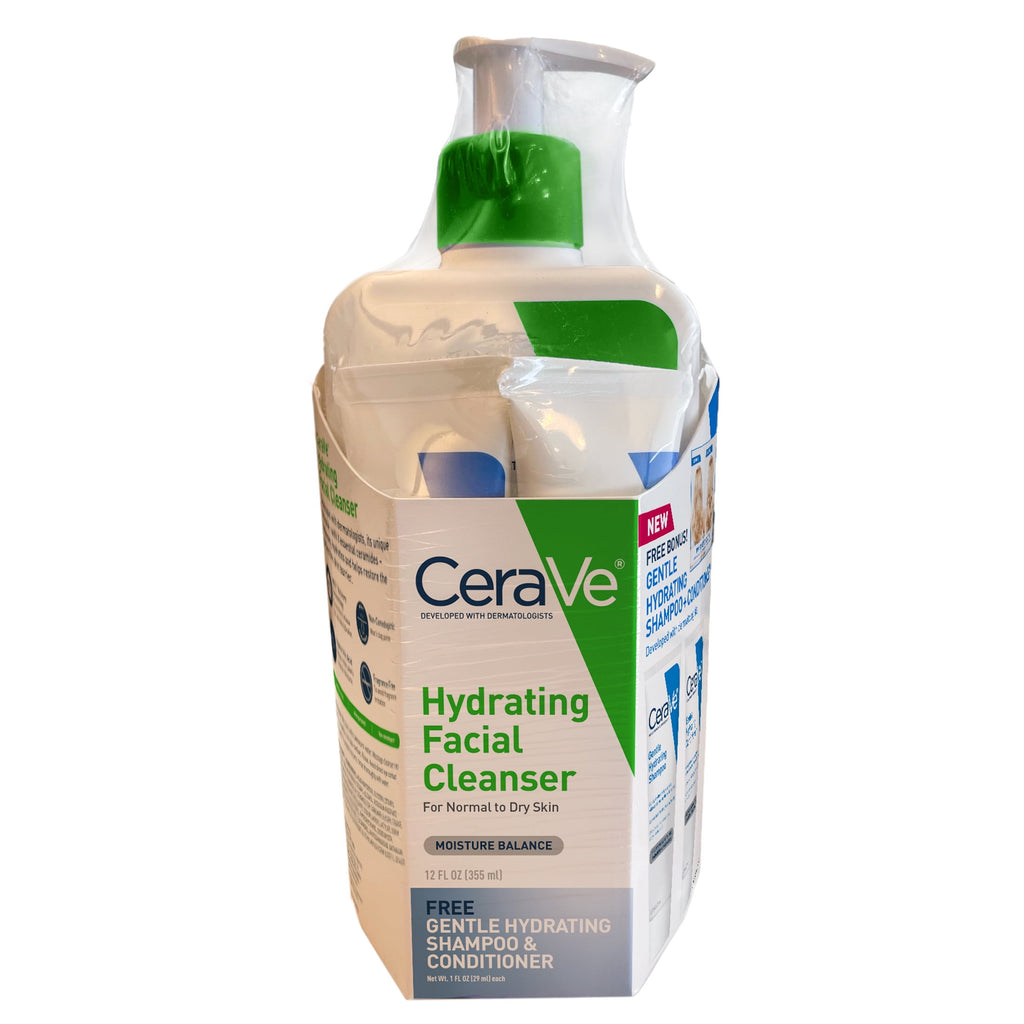 CeraVe Hydrating Facial Cleanser Bundle with CeraVe Hair Samples, 14 fl oz