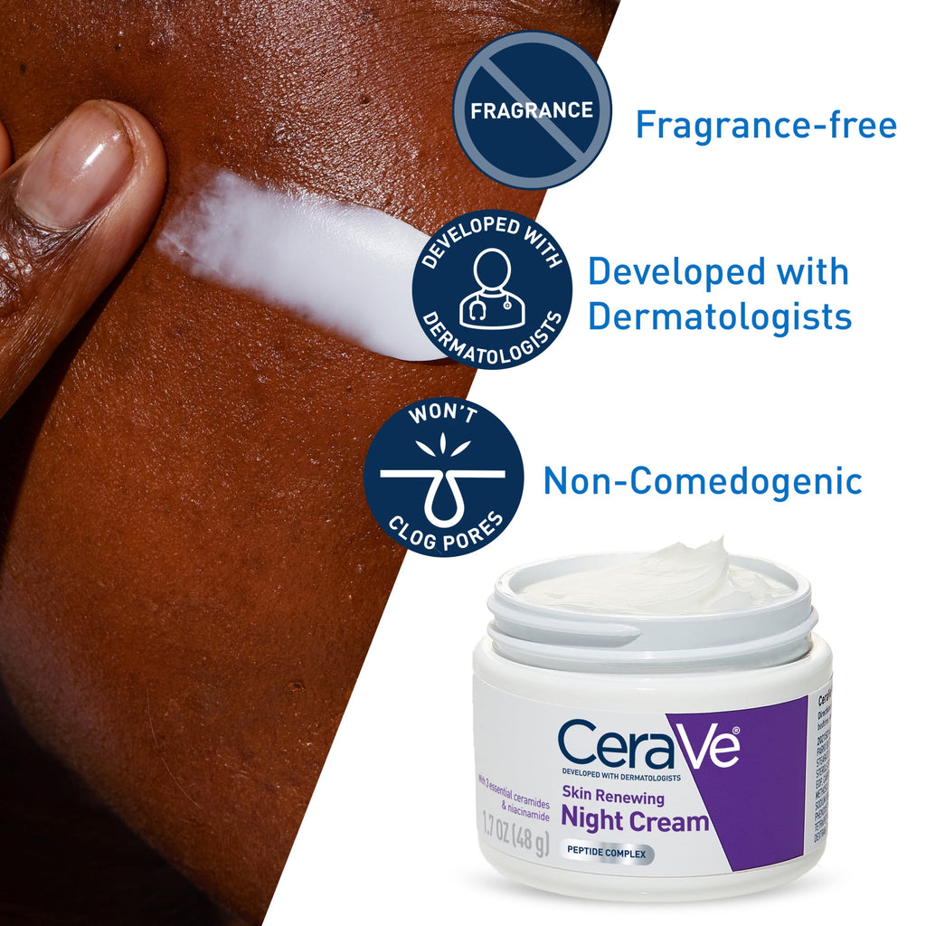 CeraVe Moisturizer Skin Renewing Night Face Cream with Peptides & Hyaluronic Acid for All Skin Types 1.7 oz