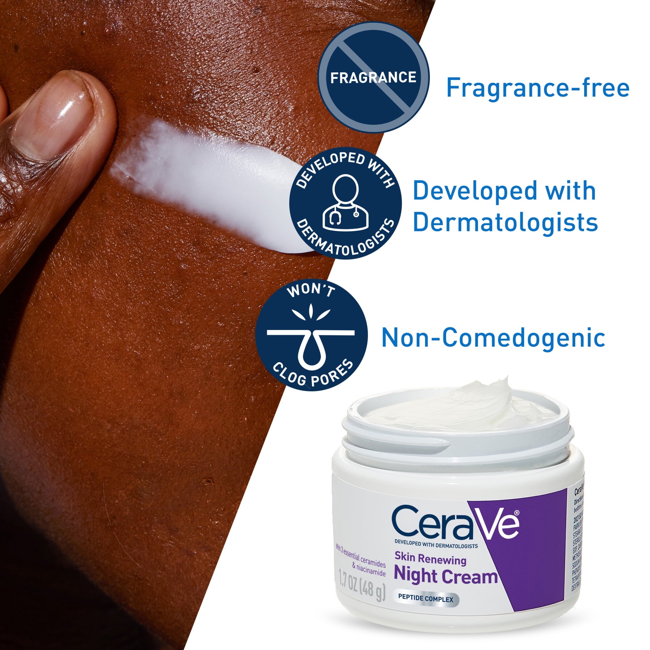 CeraVe Moisturizer Skin Renewing Night Face Cream with Peptides & Hyaluronic Acid for All Skin Types 1.7 oz