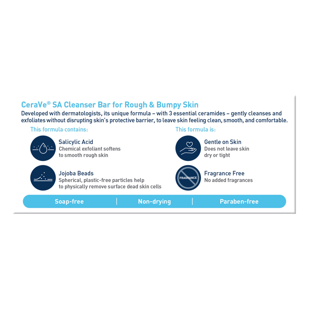(3 pack) CeraVe SA Cleanser Bar for Rough & Bumpy Skin with Salicylic Acid 4.5 oz