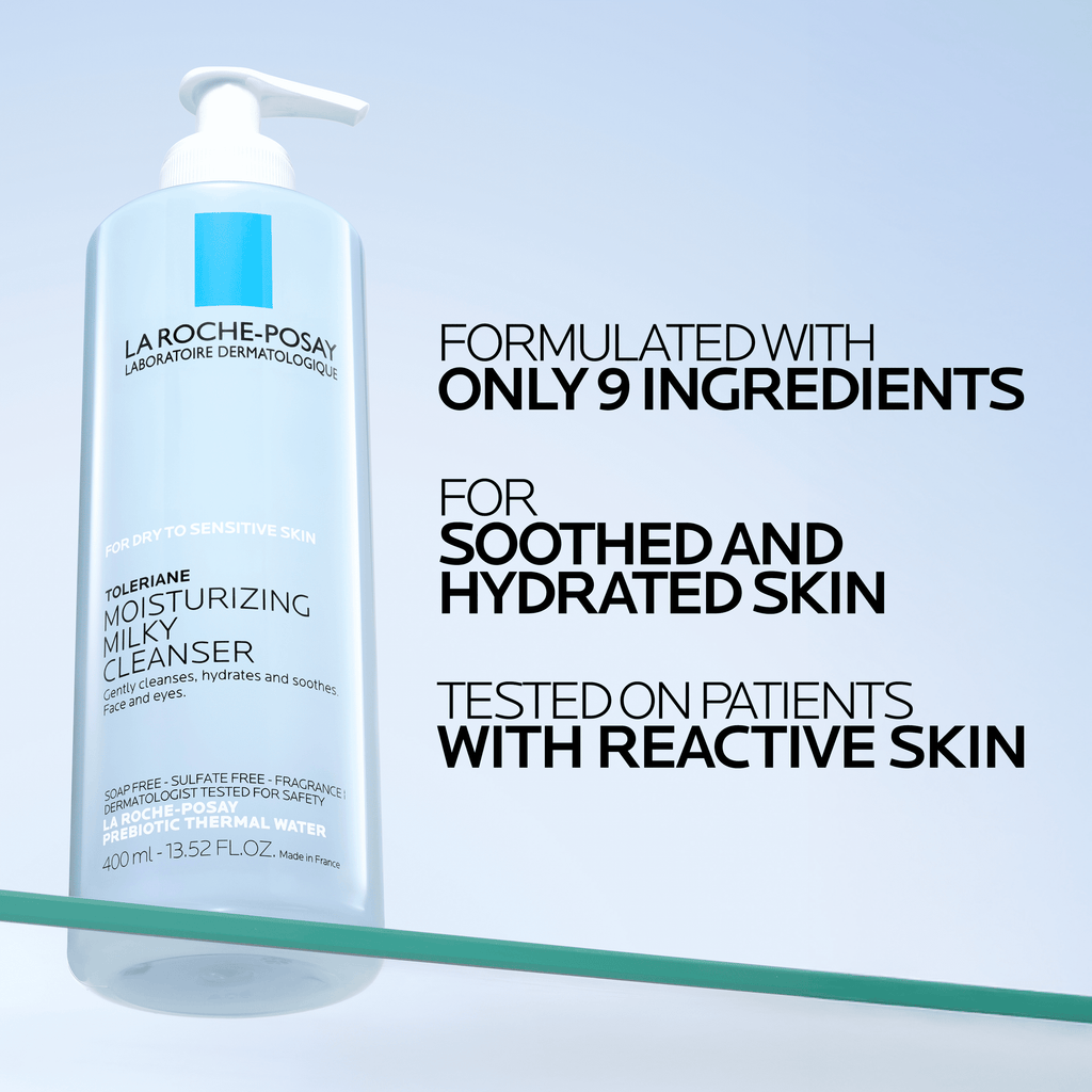 La Roche-Posay Toleriane Moisturizing Milky Facial Cleanser for Dry, Sensitive Skin, 13.5 fl oz
