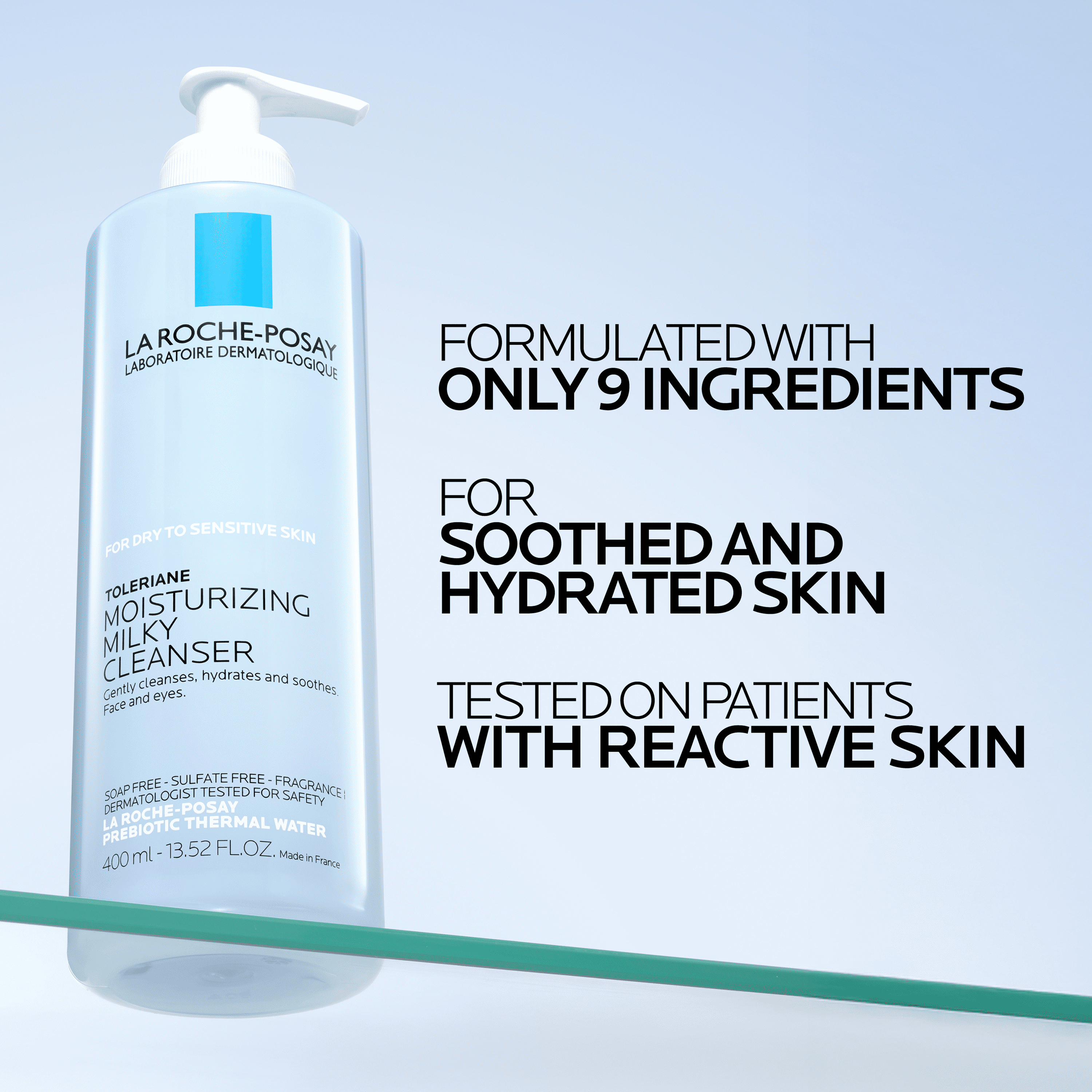 La Roche-Posay Toleriane Moisturizing Milky Facial Cleanser for Dry, Sensitive Skin, 13.5 fl oz