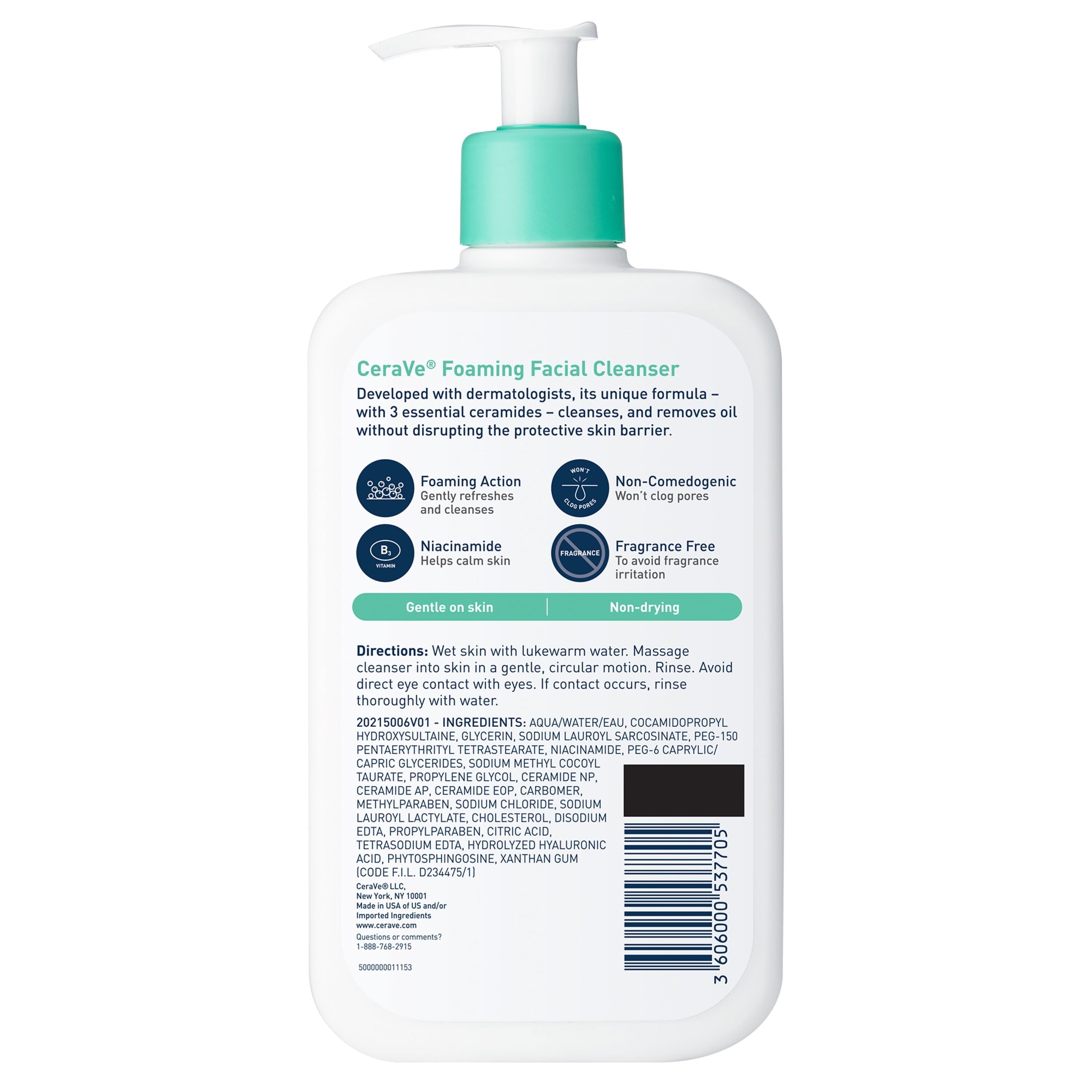 (2 pack) CeraVe Foaming Facial Cleanser, Daily Face Wash for Normal to Oily Skin, 3 fl oz & 16 fl oz