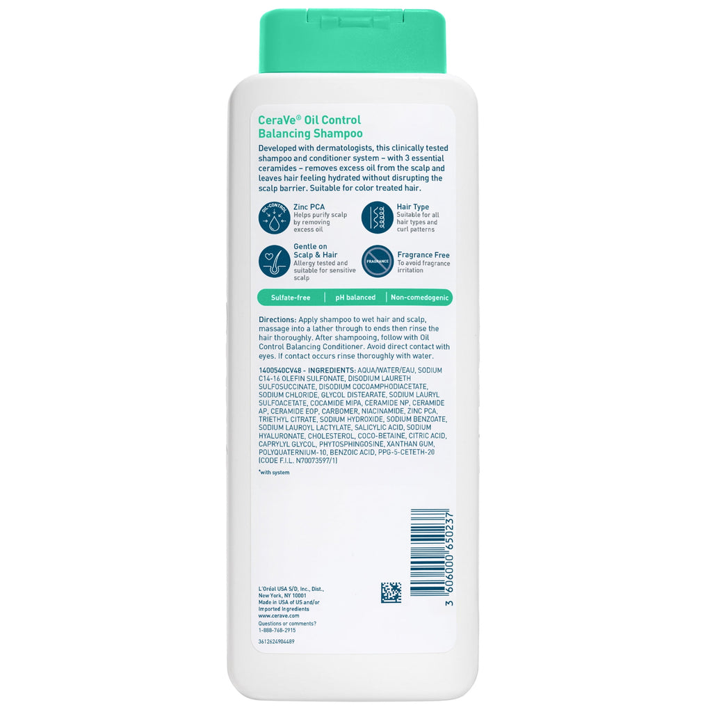 CeraVe Oil Control Balancing Shampoo for Normal to Oily Scalp & Hair, 12 fl oz