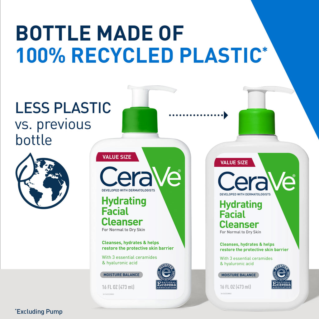 (2 pack) CeraVe Hydrating Facial Cleanser for Normal to Dry Skin, Daily Face Wash for Dryness, 16 fl oz.