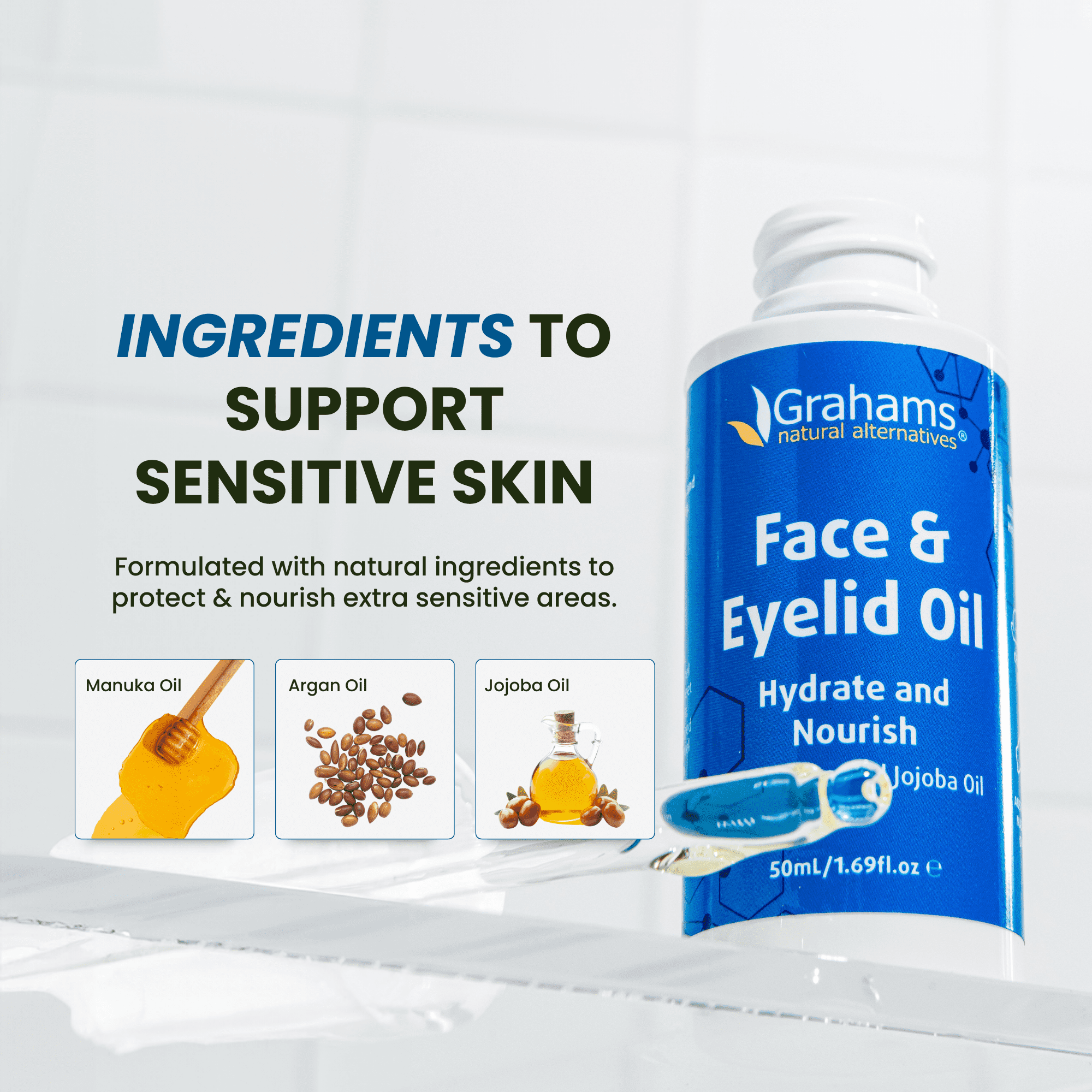 Grahams Natural Face & Eyelid Oil - Hydrating & Nourishing Relief for Eczema-Prone Skin & Dermatitis (1 x 50ml)