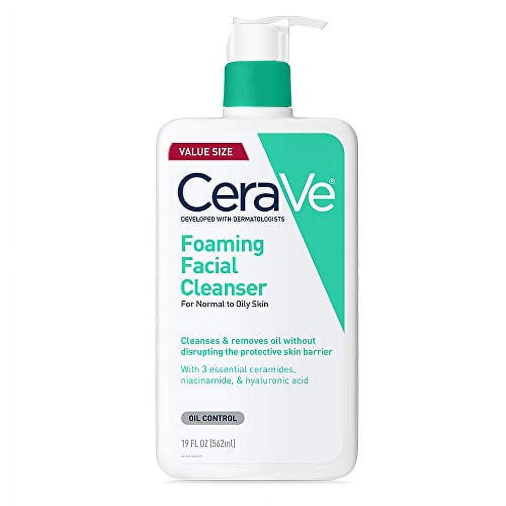 (2 pack) CeraVe Foaming Facial Cleanser | Makeup Remover and Daily Face Wash for Oily Skin | 19 Fluid Ounce