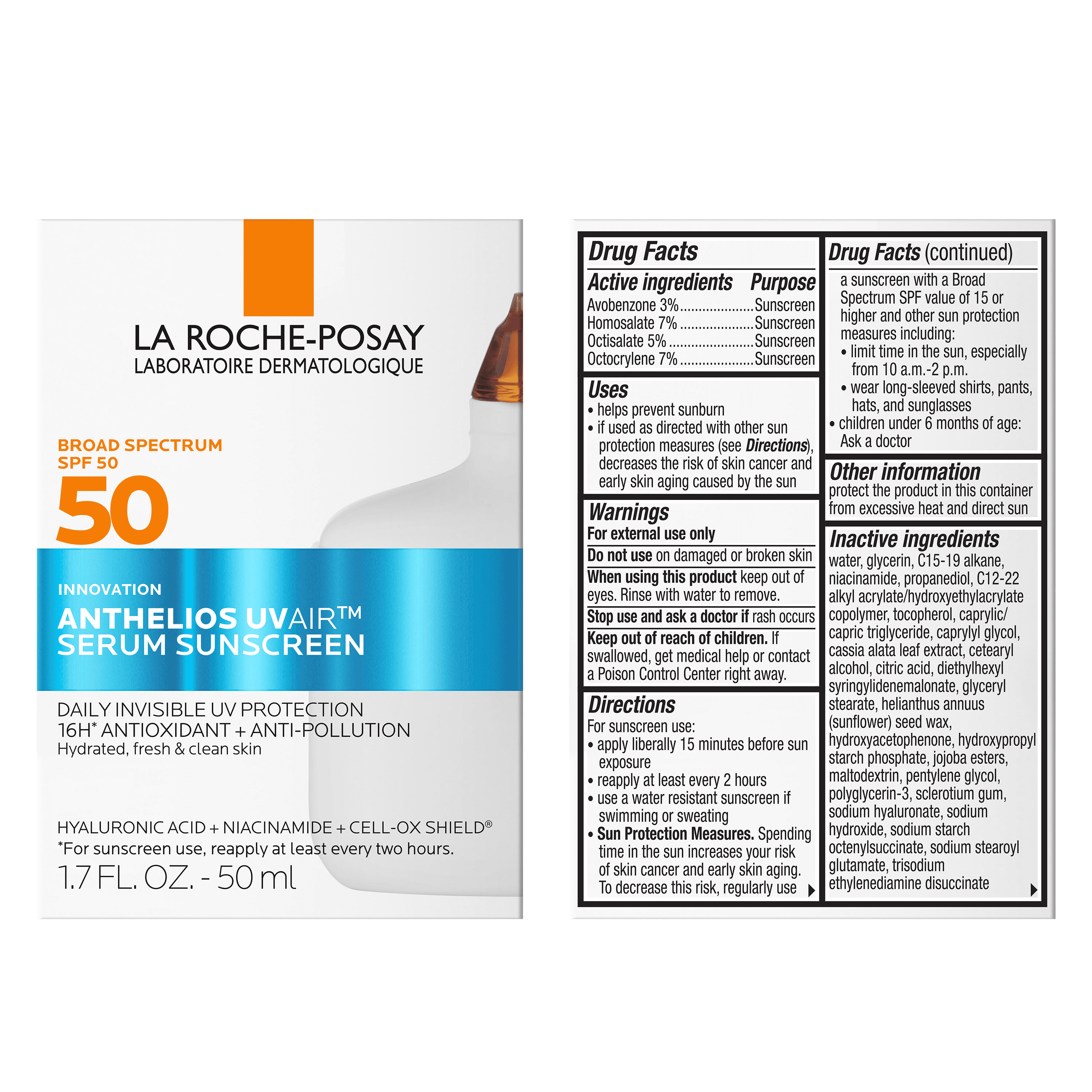 La Roche-Posay Anthelios UV Air Face Sunscreen Serum with SPF 50 for Sun Protection, 1.7 fl oz