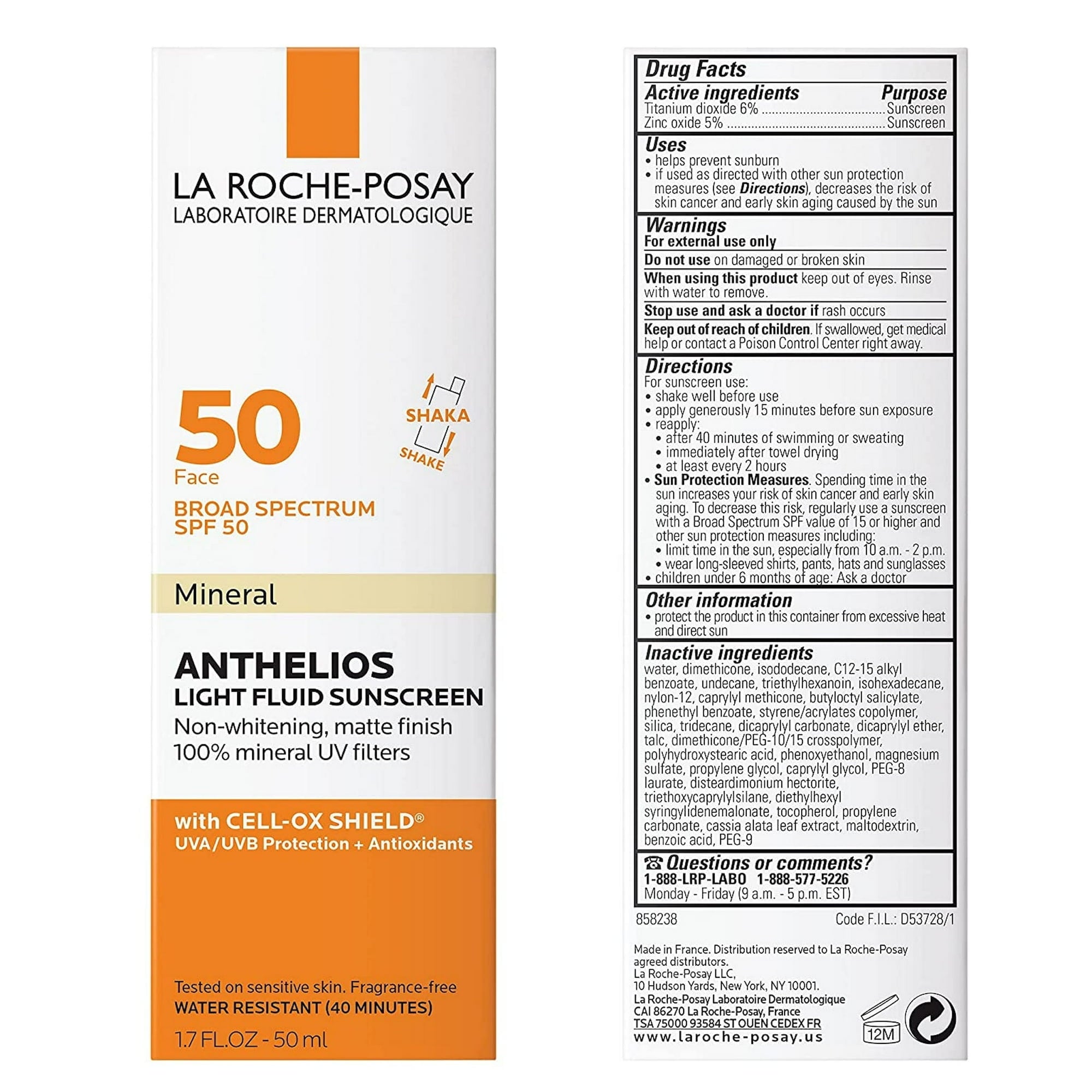 La Roche-Posay Anthelios Non-Greasy All Oil-Free, Fragrance-Free, Paraben-Free Cell-Ox Shield® Technology, Broad Spectrum SPF 50, Liquid for Face, Fragrance Free 1 Count