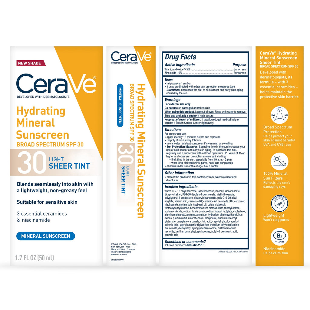 (2 pack) CeraVe Tinted Hydrating Mineral Sunscreen Lotion SPF 30 for Face with Sheer Tint