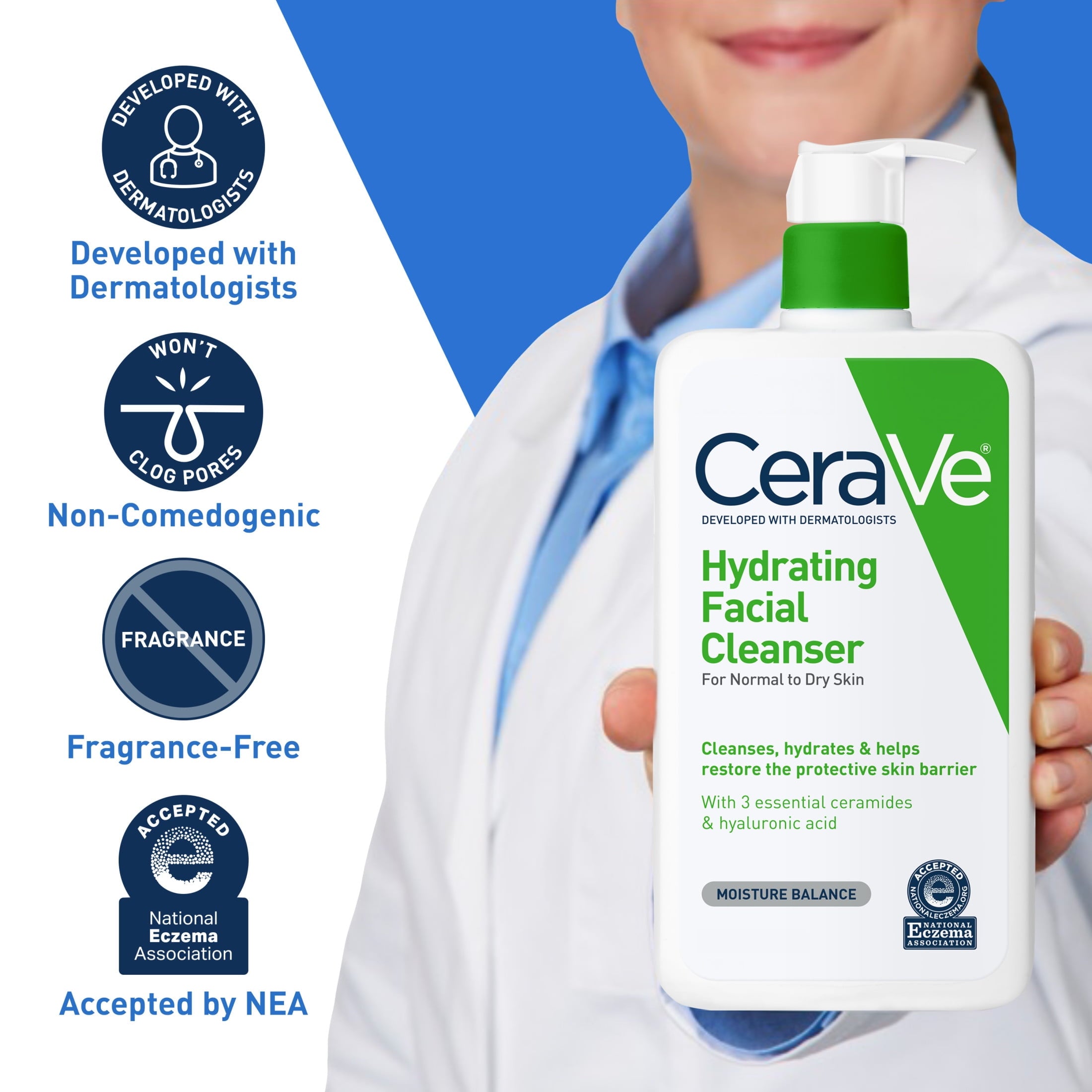 CeraVe Hydrating Facial Cleanser Bundle with CeraVe Hair Samples, 14 fl oz
