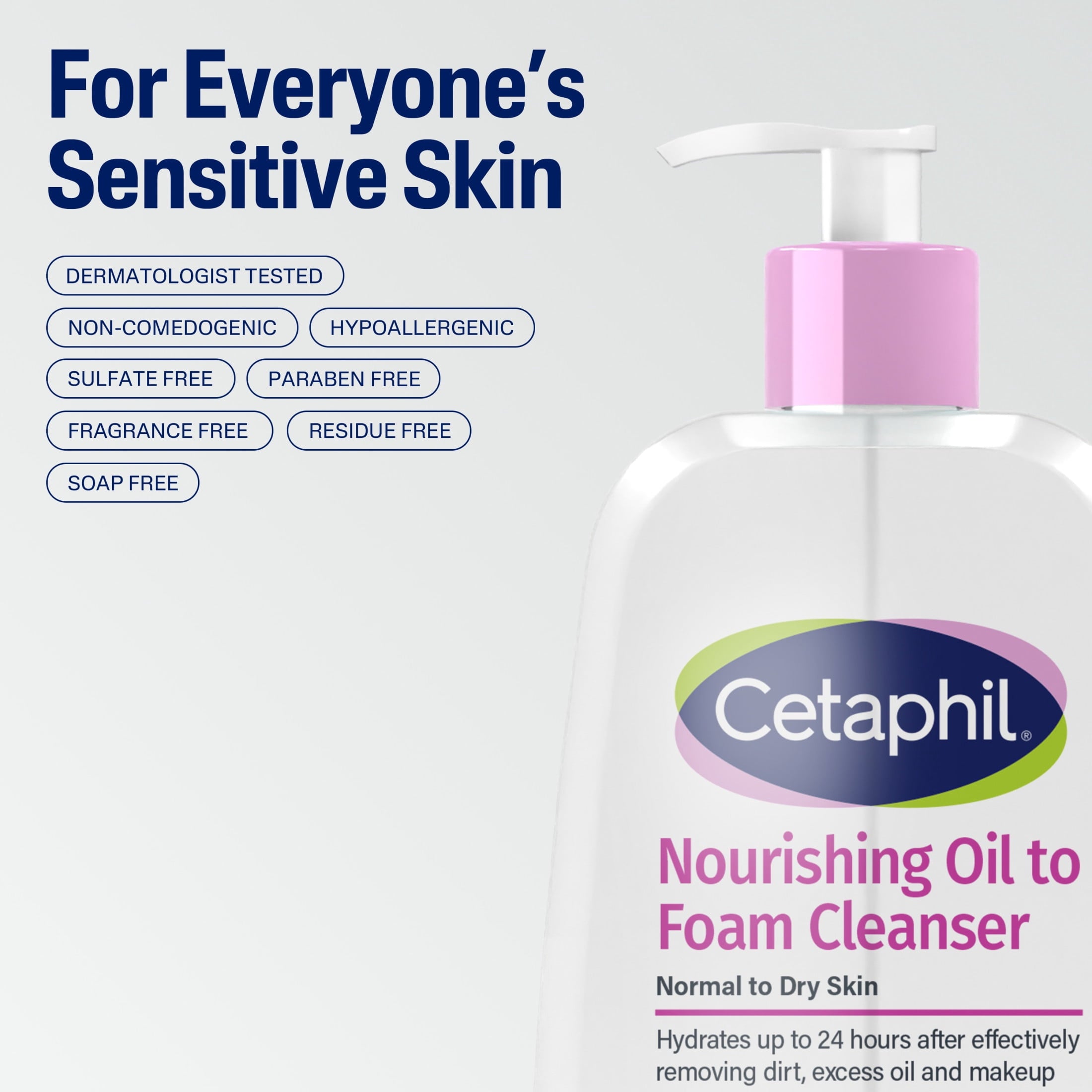 Cetaphil Nourishing Oil to Foam Facial Cleanser, Daily Face Wash for Normal to Dry Skin, 8 fl oz