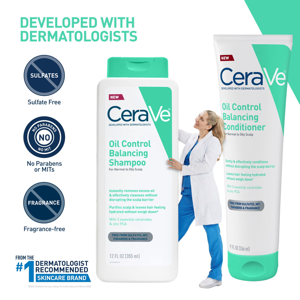 CeraVe Oil Control Balancing Shampoo for Normal to Oily Scalp & Hair, 12 fl oz