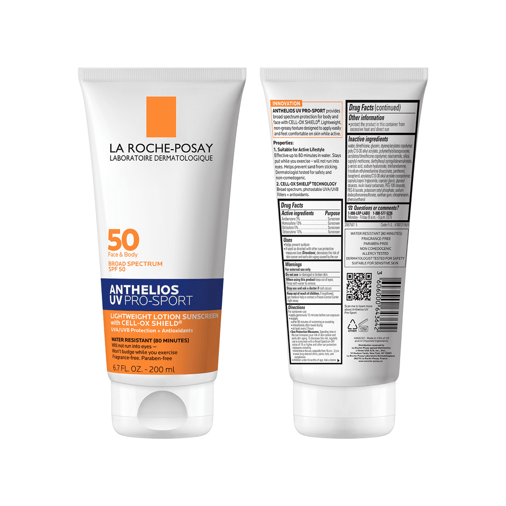 La Roche-Posay Anthelios UV Pro-Sport Sweat and Water Resistant Sunscreen Cream SPF 50, 6.7 fl oz
