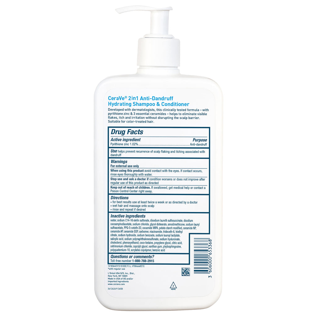 CeraVe Hydrating Anti-Dandruff 2in1 Shampoo & Conditioner for Flakey Itchy Scalp, 19 fl oz