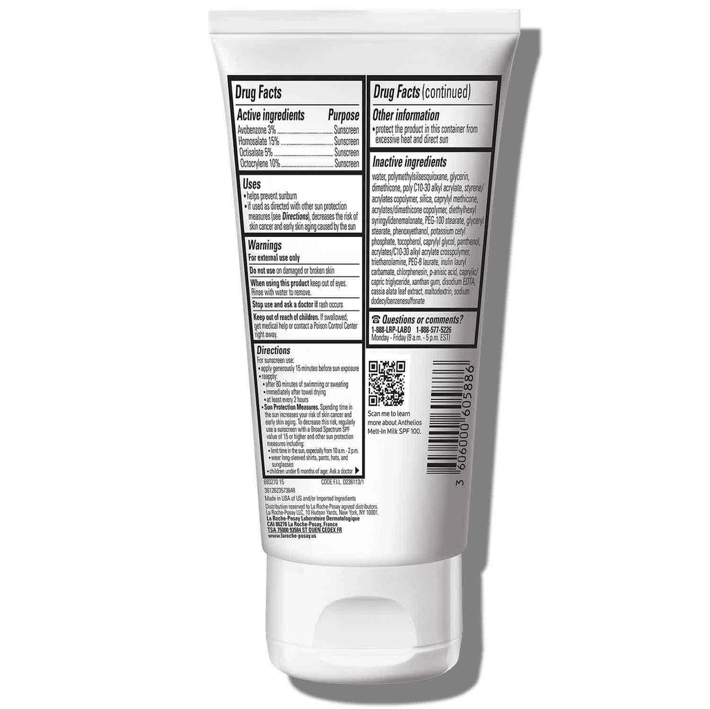 La Roche-Posay Anthelios Melt-In Milk Sunscreen for Face and Body SPF 100, 5.0 fl oz