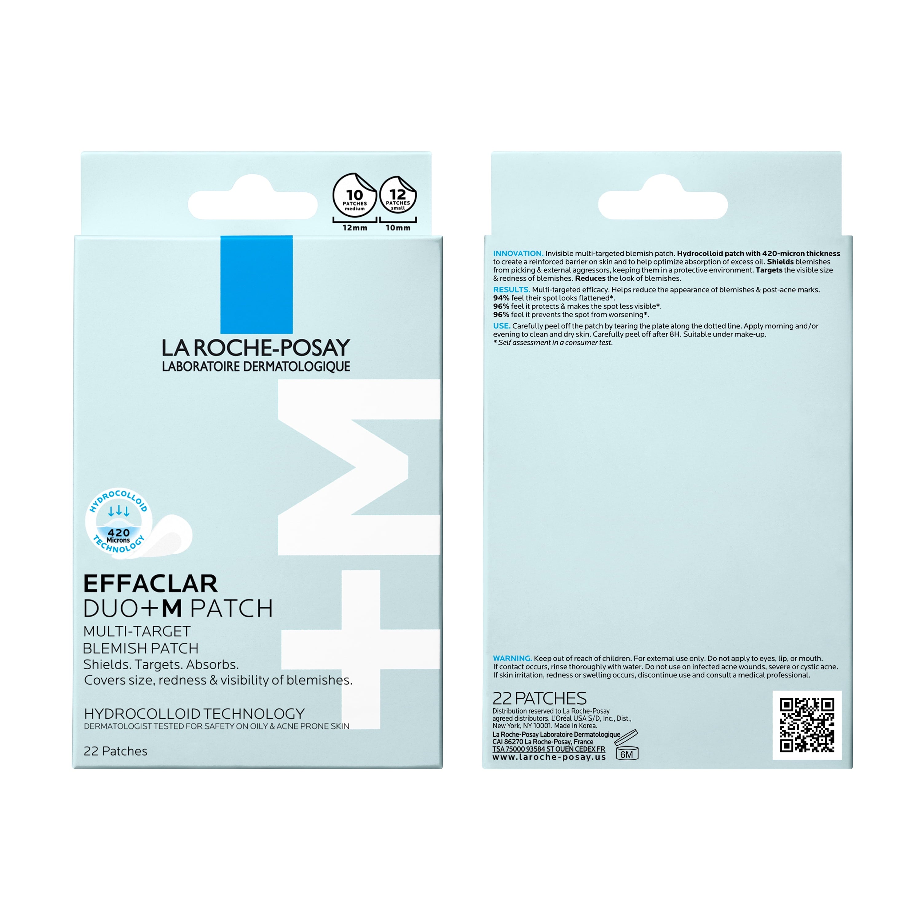 La Roche-Posay Effaclar Duo+ M Multi-Target Pimple Patches, Hydrocolloid Patches for Face, 22 Count