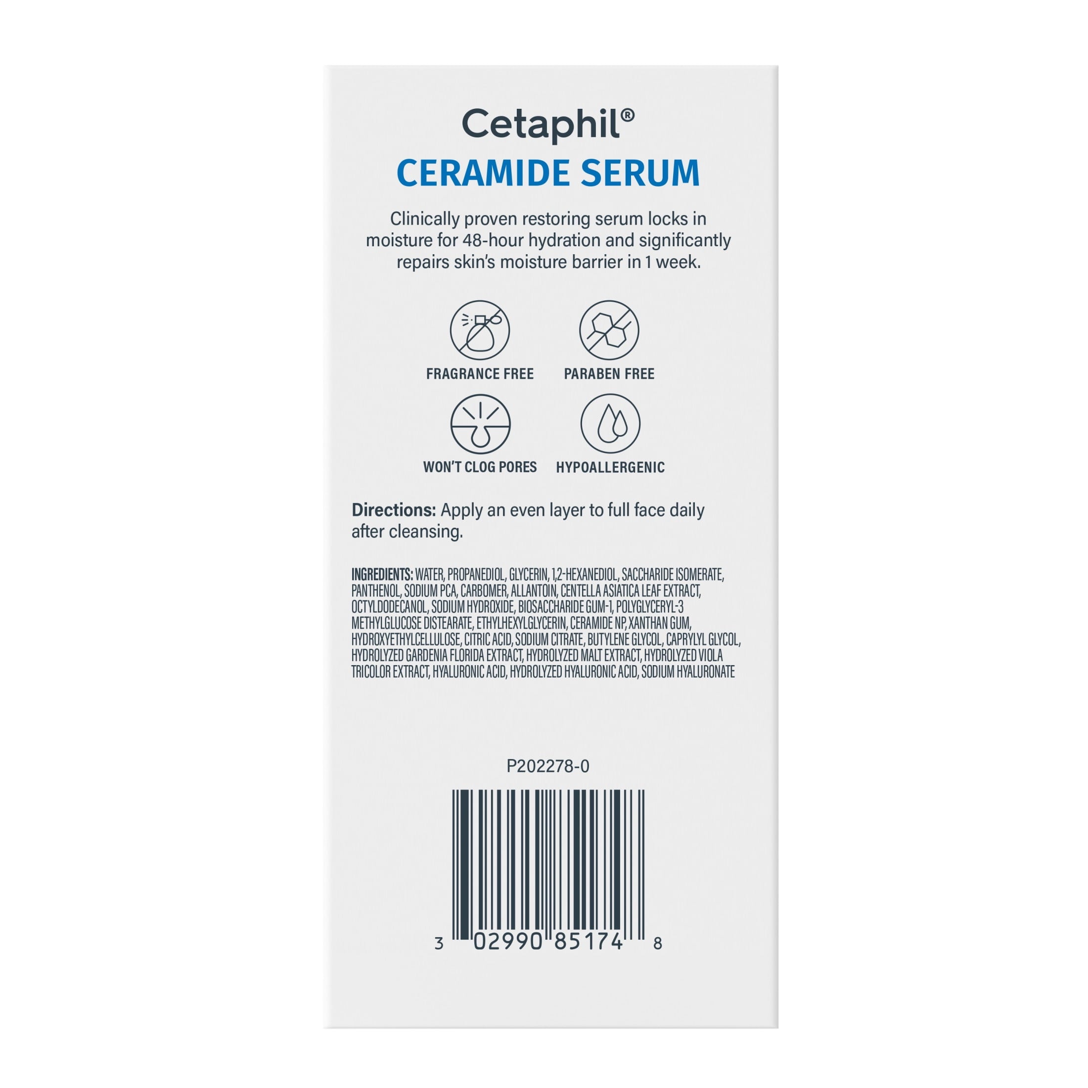 CETAPHIL Ceramide Face Serum, Lightweight Serum for All Skin Types, Ceramides, CICA & Allantoin, 1 fl oz