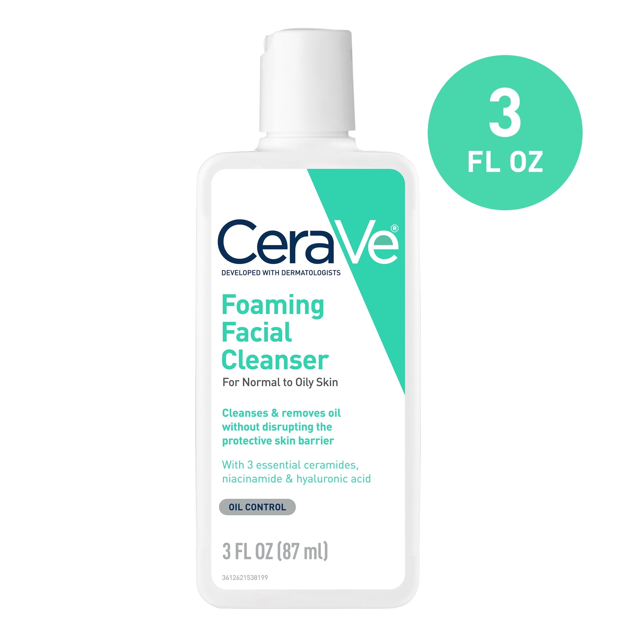 CeraVe Travel Size Foaming Facial Cleanser for Normal to Oily Skin, 3 fl oz