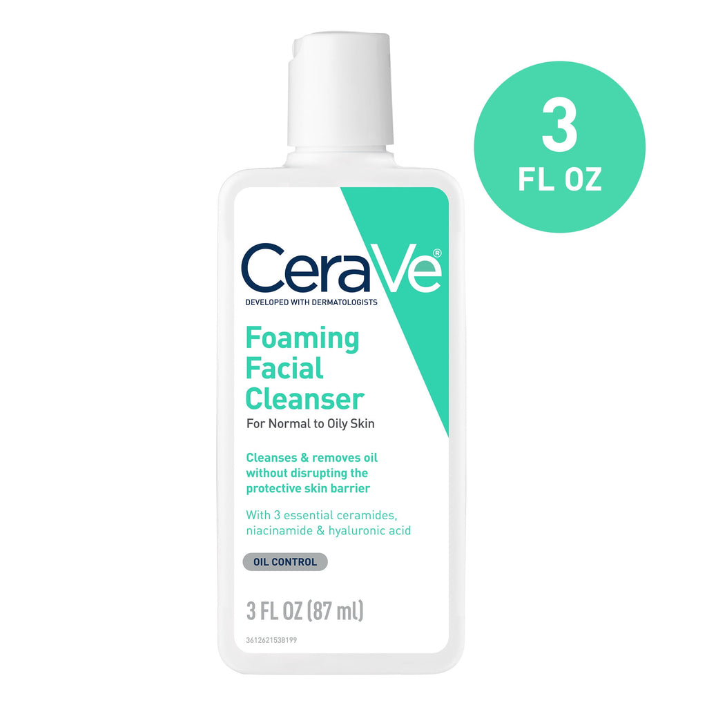 (3 pack) CeraVe Travel Size Foaming Facial Cleanser for Normal to Oily Skin, 3 fl oz