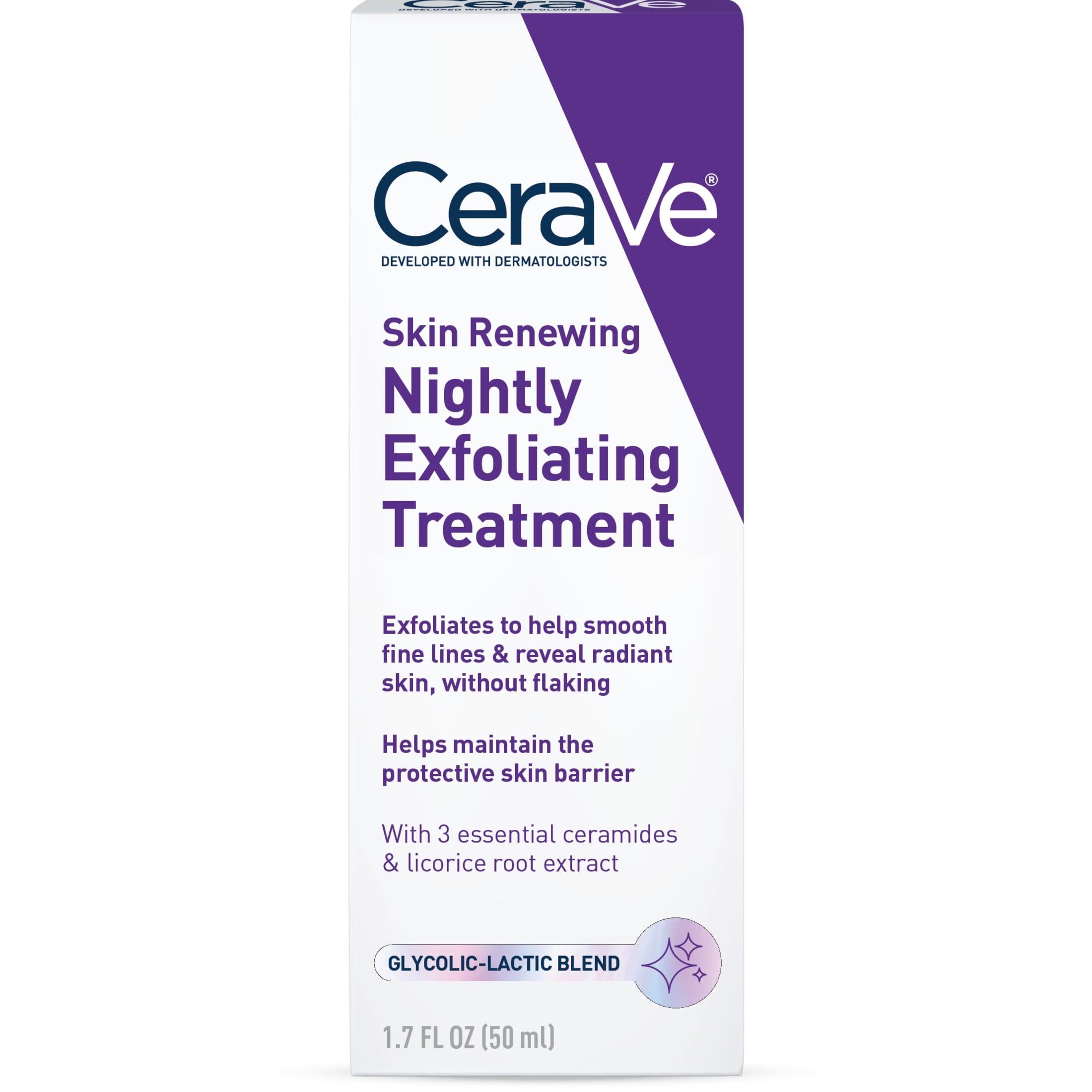 CeraVe Skin Renewing Nightly Exfoliating Treatment Anti-Aging Face Serum, 1.7 fl oz