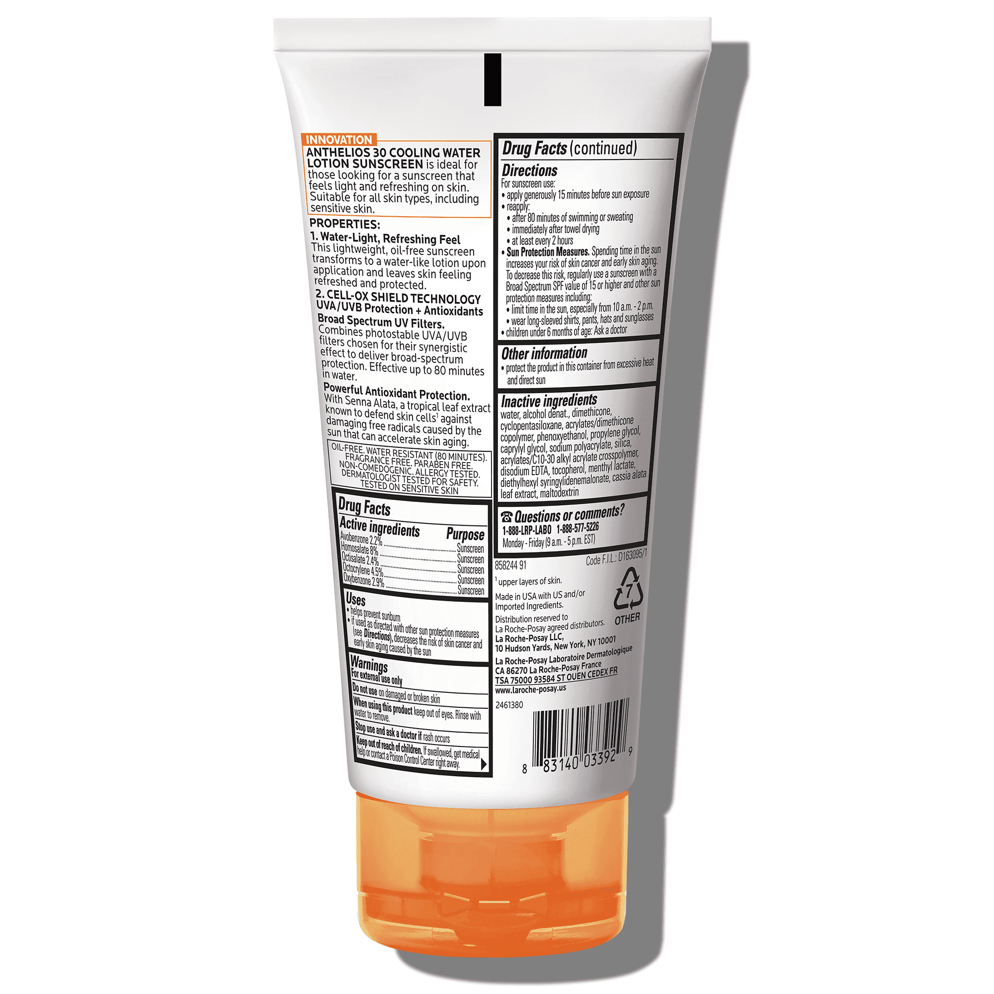 La roche-Posay Anthelios 30 Cooling Water Suncreen Lotion SPF 30, 5.0 fl oz