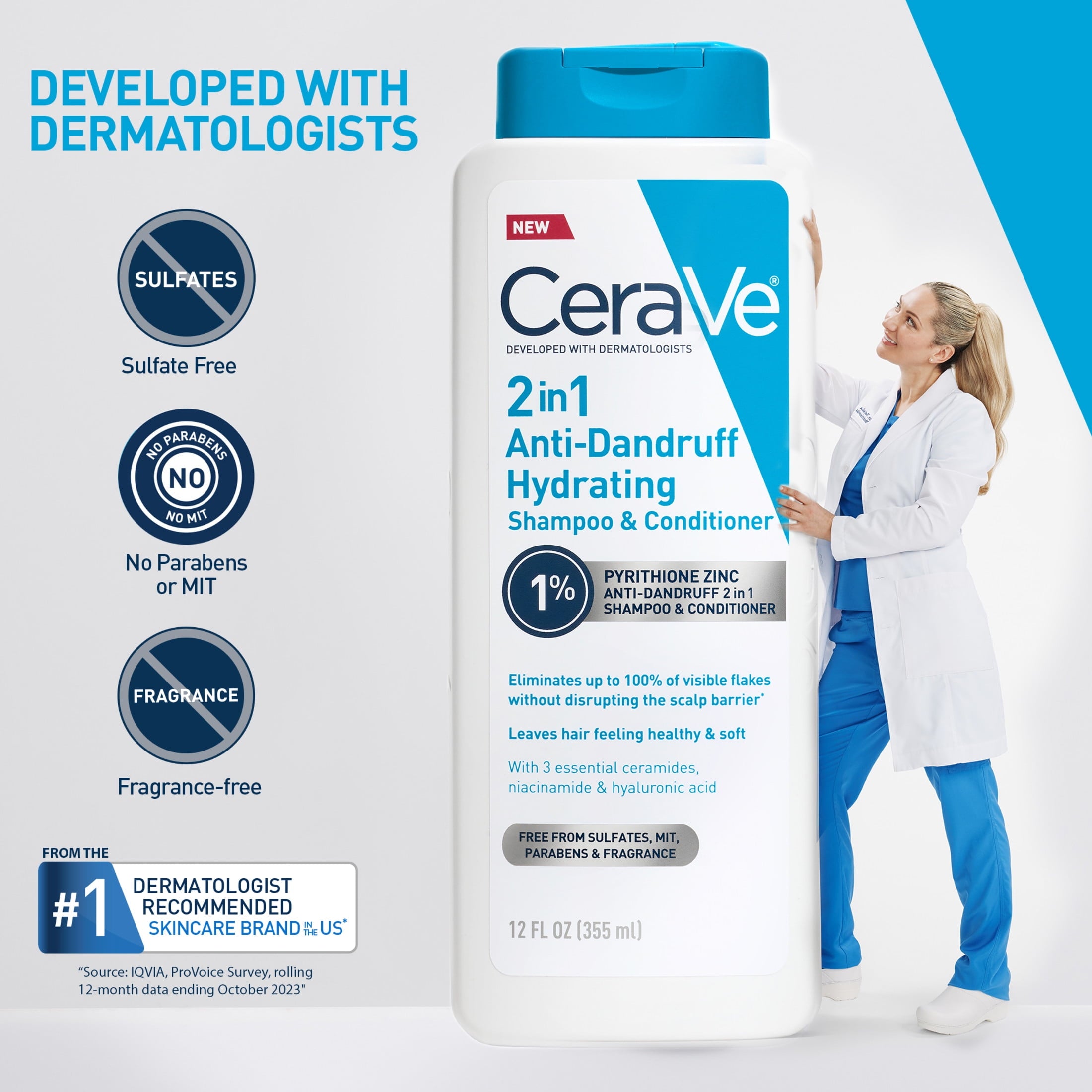 CeraVe Hydrating Anti-Dandruff 2in1 Shampoo & Conditioner for Flakey Itchy Scalp, 19 fl oz