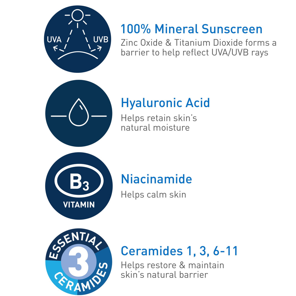 CeraVe Hydrating Mineral Sunscreen SPF 30 Face Lotion for Sensitive Skin, Kids & Adults 2.5 oz