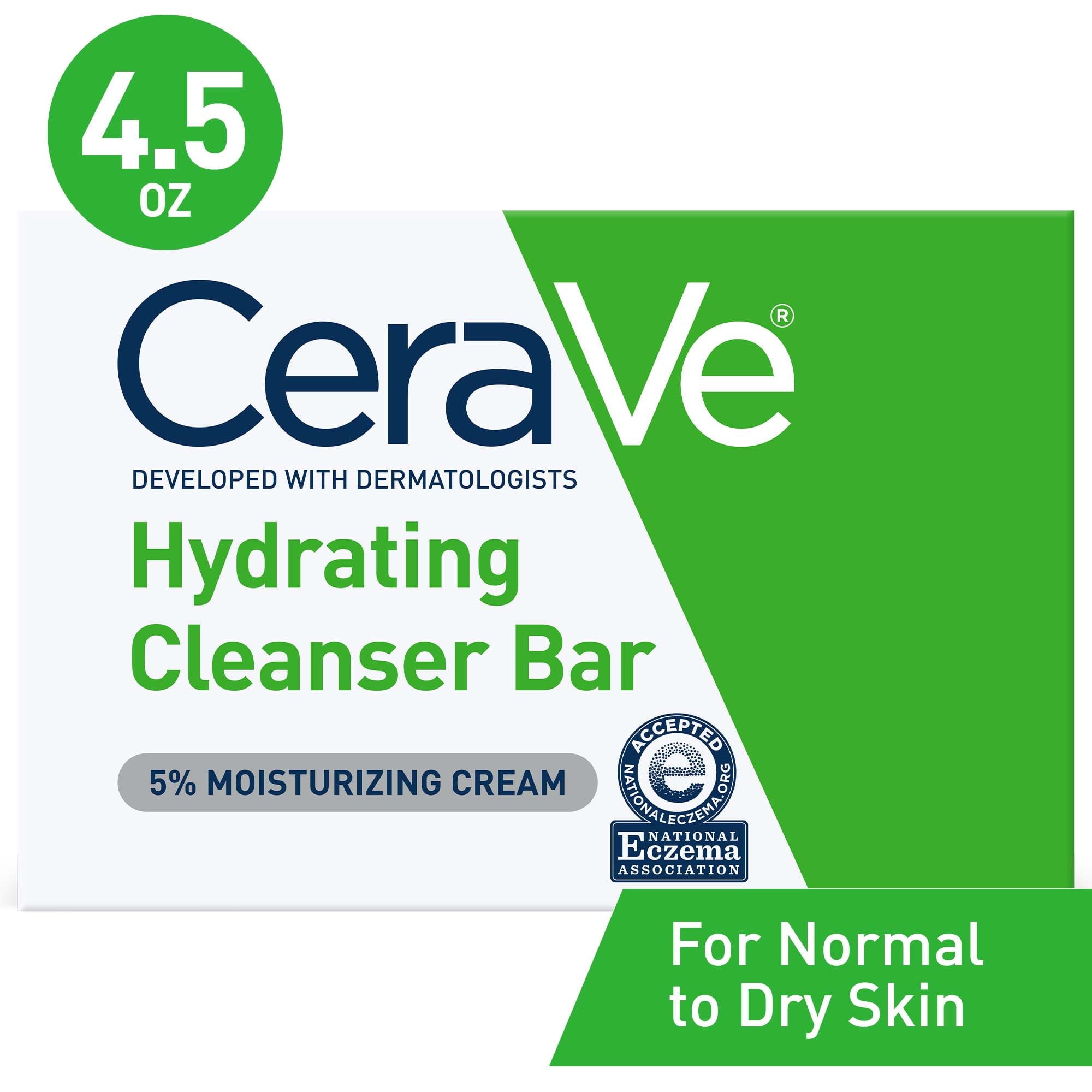 (2 pack) CeraVe Hydrating Cleansing Bar for Face and Body for Normal to Dry Skin, 4.5 oz