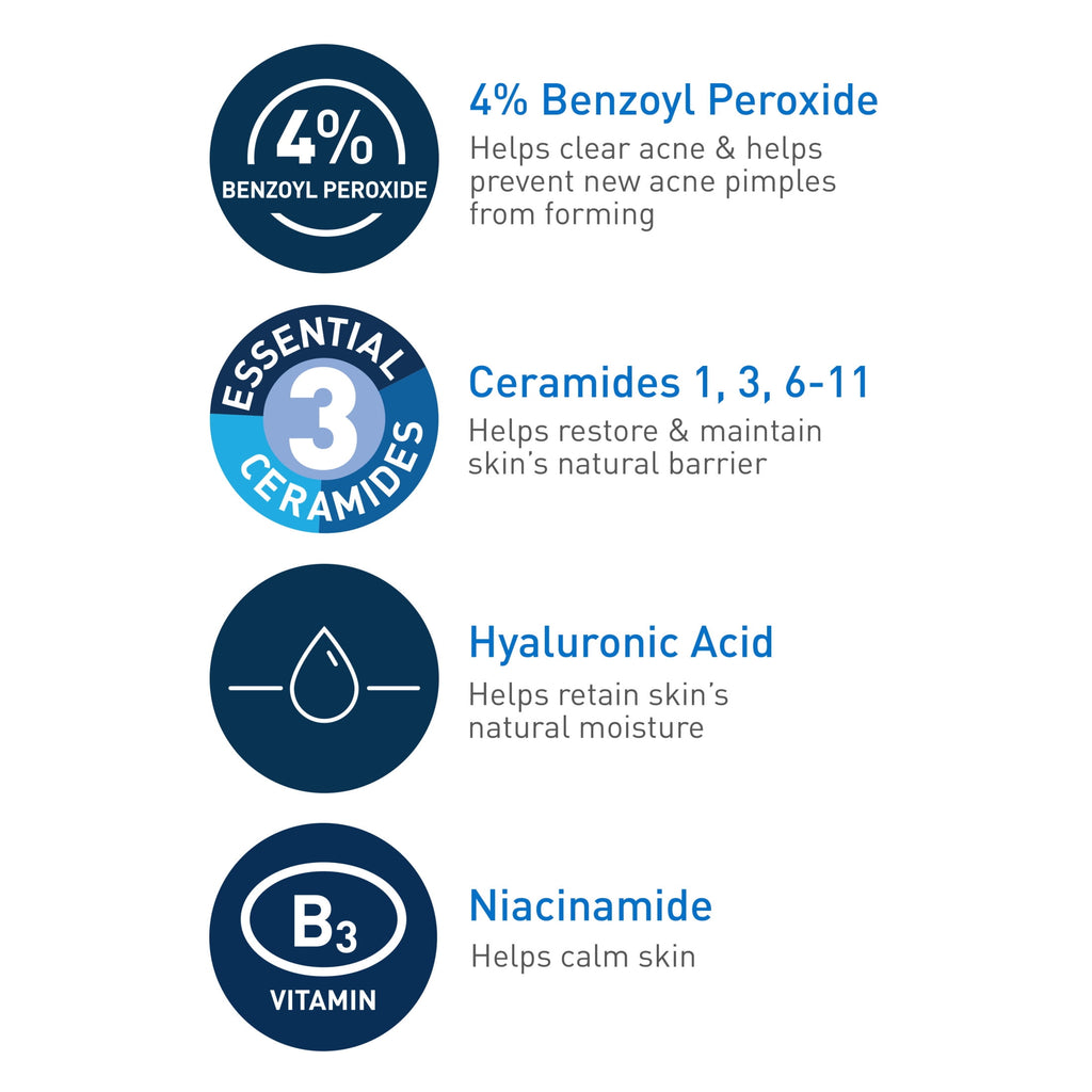Cerave Acne Foaming Cream Cleanser with 4% Benzoyl Peroxide, Hyaluronic Acid, Niacinamide Cream-to-Foam Formula 5 fl oz