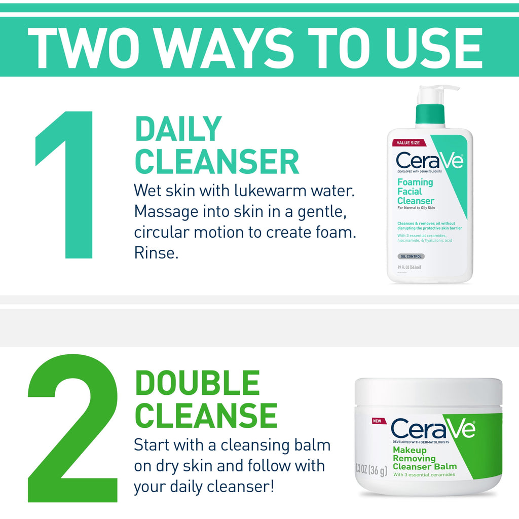 (2 pack) CeraVe Foaming Facial Cleanser, Daily Face Wash for Normal to Oily Skin, 3 fl oz & 16 fl oz