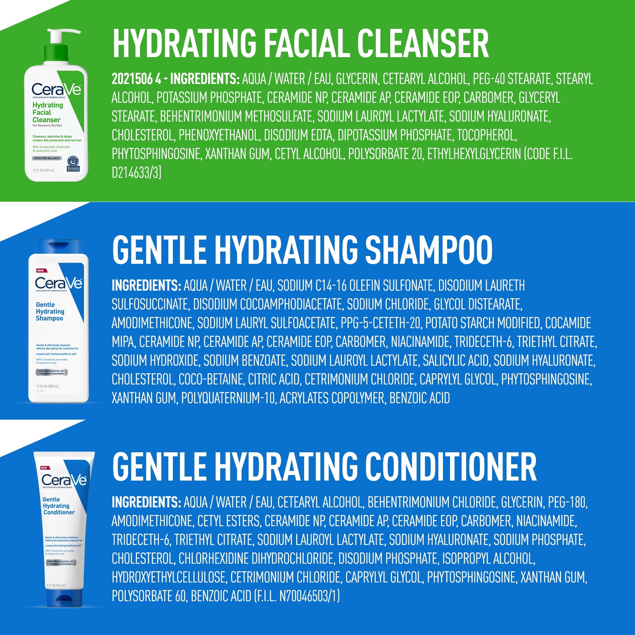 CeraVe Hydrating Facial Cleanser Bundle with CeraVe Hair Samples, 14 fl oz